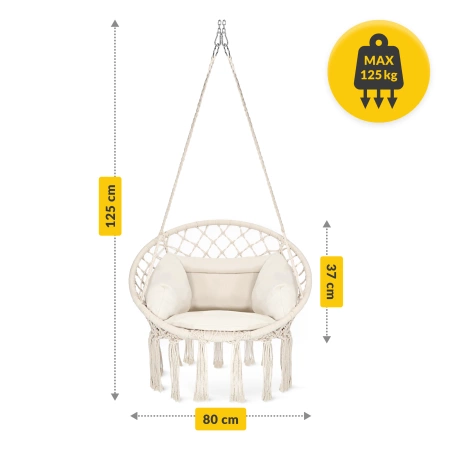Párnával ellátott BOHO kerti hinta, bézs