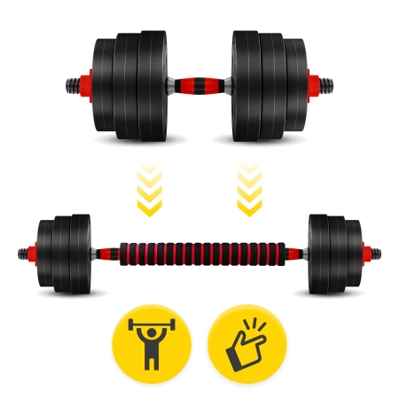 Rúddal ellátott, állítható bitumenes kézisúlyzó, 2 x 10 kg