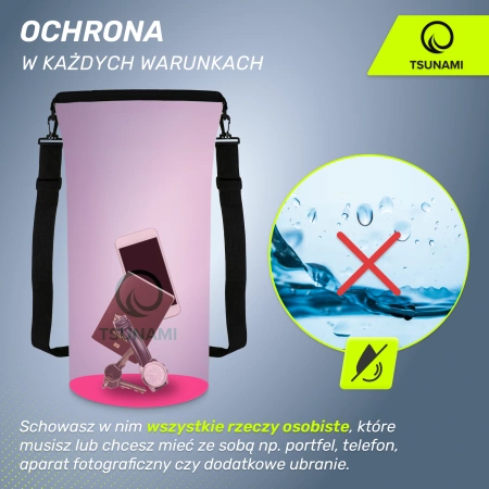 TSUNAMI vízálló zsák, 30 l, rózsaszín