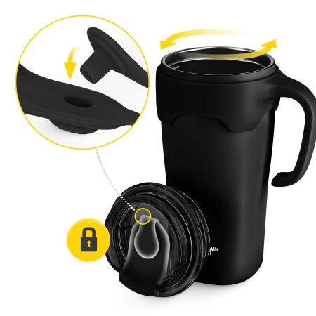 Szívószállal ellátott termobögre, 650 ml, fekete