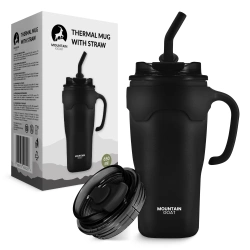 Szívószálas termosz bögre, 650 ml, fekete