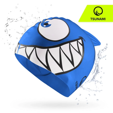 TSUNAMI gyermek úszósapka, cápa mintás, kék