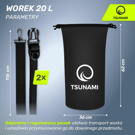 TSUNAMI vízálló zsák, 20 l, fekete
