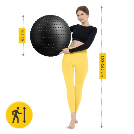 Felfújható, tüskés masszázslabda, 65 cm, fekete