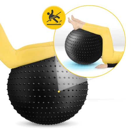 Felfújható, tüskés masszázslabda, 65 cm, fekete