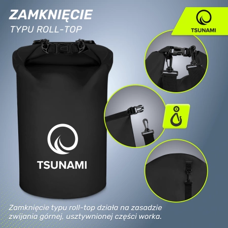 TSUNAMI vízálló zsák, 20 l, fekete