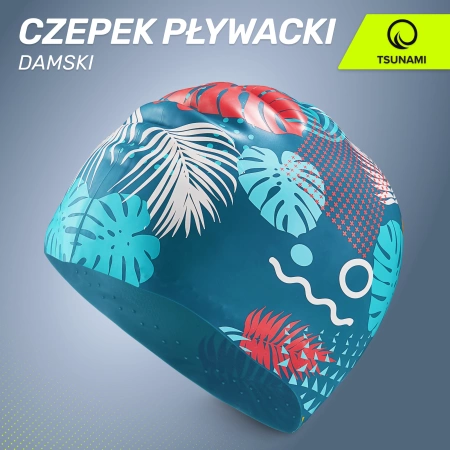 TSUNAMI női úszósapka, leveles minta