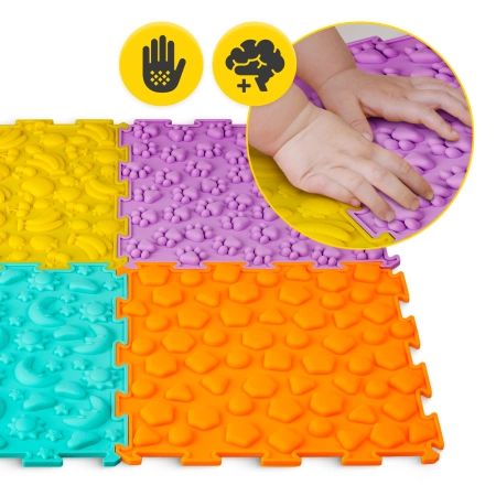 Ortopédiai érzékszervi puzzle szőnyeg gyermekeknek, 4 darab.
