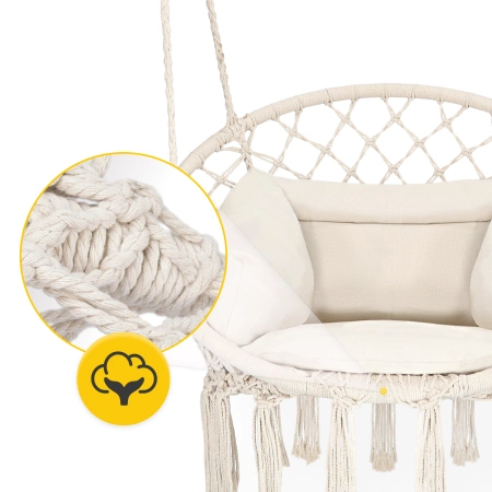 Párnával ellátott BOHO kerti hinta, bézs