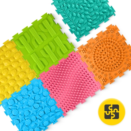 Ortopédiai érzékszervi puzzle szőnyeg gyermekeknek, 6 darab.