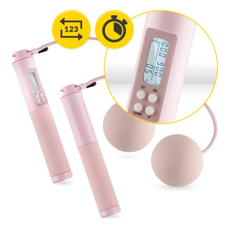 Rózsaszín ugrókötél számlálóval és golyókkal