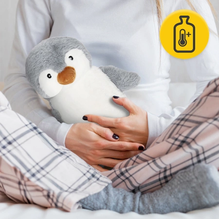 Plüss melegítőpalack pingvin mintás szövetborítással, 0,75 l