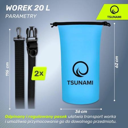 TSUNAMI vízálló zsák, 20 l, kék