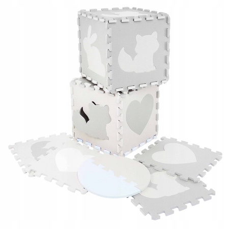 Gyerek oktató puzzle szőnyeg, 120 x 120 cm, világoskék