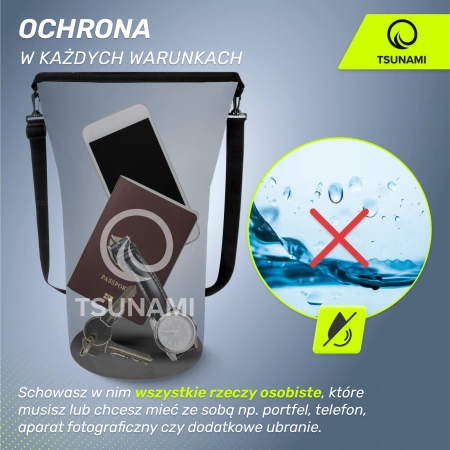 TSUNAMI vízálló zsák, 10 l, fekete