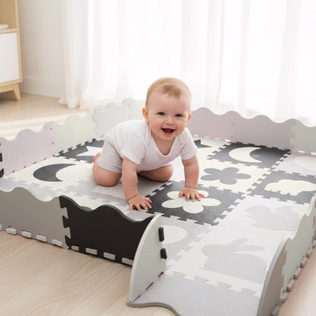 Gyerek oktató puzzle szőnyeg, 150 x 150 cm, szürke