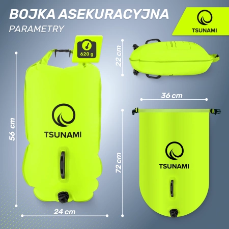 TSUNAMI vízálló tárolózsebbel ellátott 2 az 1-ben felfújható biztonsági úszóbója, sárga