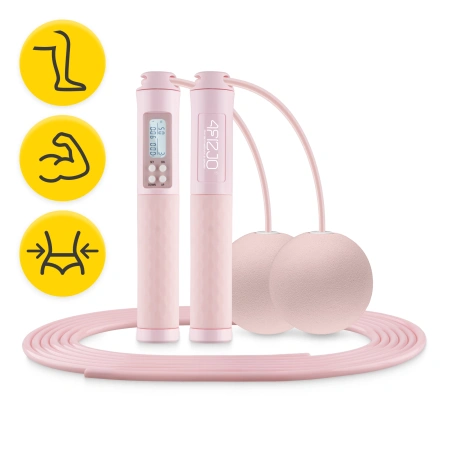 Rózsaszín ugrókötél számlálóval és golyókkal