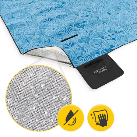 Szigeteléssel rendelkező piknik- és strandtakaró, 200 x 200 cm, kagyló mintás