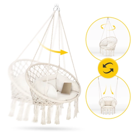 Párnával ellátott BOHO kerti hinta, bézs