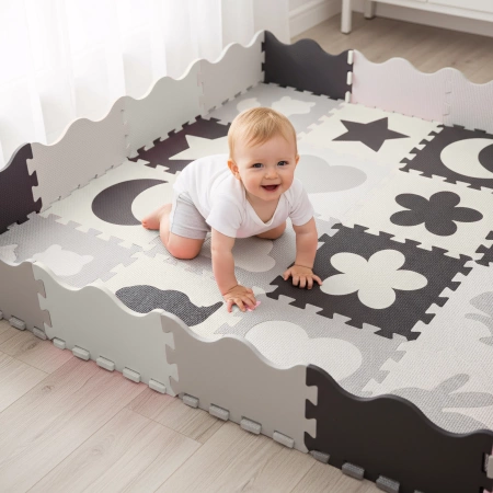 Gyerek oktató puzzle szőnyeg, 150 x 150 cm, szürke