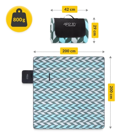 Szigeteléssel rendelkező piknik- és strandtakaró, 200 x 200 cm, halszálka mintás
