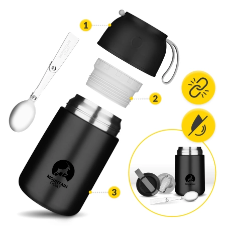 720 ml-es rozsdamentes acél ebédtermosz, fekete