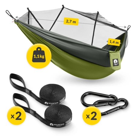 Mountain Goat egyágyas utazó függőágy szúnyoghálóval, szürke és zöld