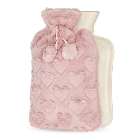 Gumi melegítőpalack szív mintás plüss szövetborítással, 2 l