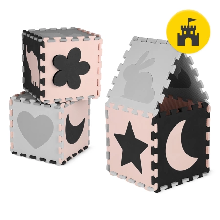 Gyerek oktató puzzle szőnyeg, 150 x 150 cm, rózsaszín