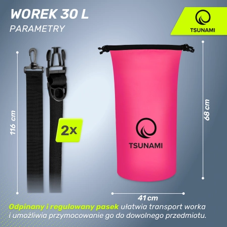 TSUNAMI vízálló zsák, 30 l, rózsaszín