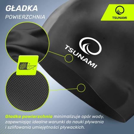 TSUNAMI gyerek úszósapka, fekete