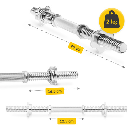 Rögzítőgyűrűs egykezes súlyzórúd, 2 db, 48 cm