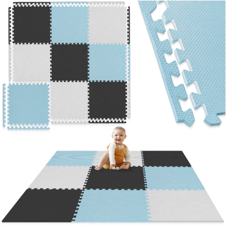 Gyerek oktató puzzle szőnyeg, 180 x 180 cm, türkizkék