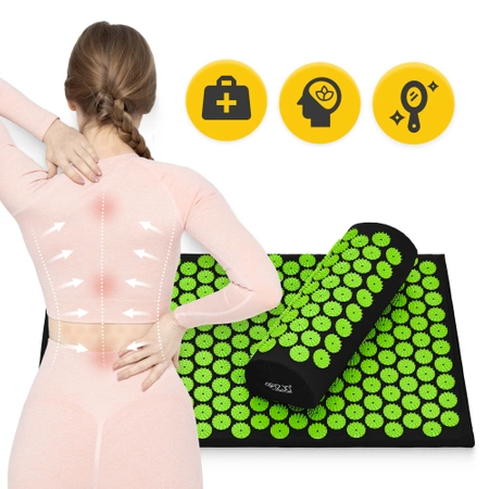 Akupresszúrás szőnyeg párnával, zöld