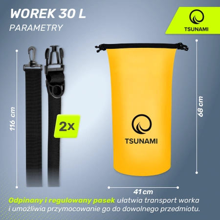 TSUNAMI vízálló zsák, 30 l, sárga