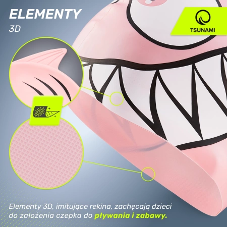 TSUNAMI gyermek úszósapka, cápa mintás, rózsaszín