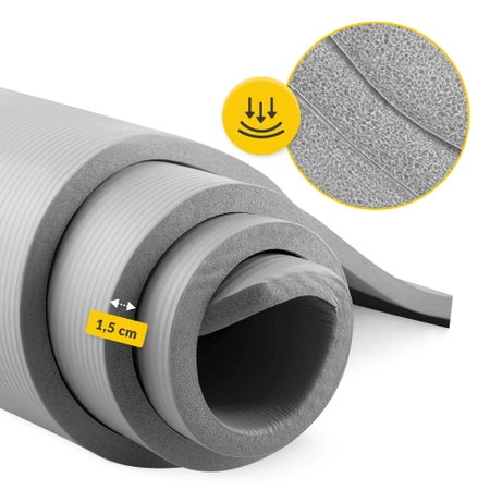 NBR jógaszőnyeg, 180 × 60 × 1,5 cm, szürke