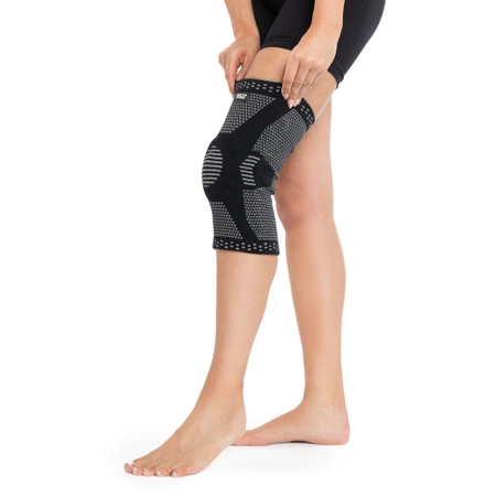 Térdkalács-stabilizátorral ellátott rugalmas térdszorító, XXL, szürke