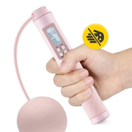 Rózsaszín ugrókötél számlálóval és golyókkal