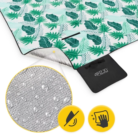 Szigeteléssel rendelkező piknik- és strandtakaró, 200 x 200 cm, levél mintás