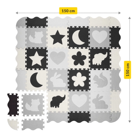 Oktató puzzle szőnyeg gyerekeknek, 150 x 150 cm, szürke