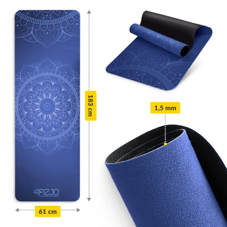Velúr jógaszőnyeg, 1,5 mm, kék