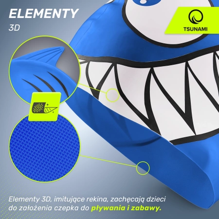 TSUNAMI gyerek úszósapka, cápa mintás, kék