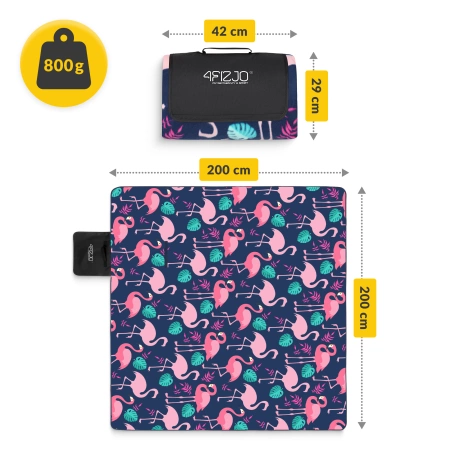 Szigeteléssel rendelkező piknik- és strandtakaró, 200 x 200 cm, flamingó mintás