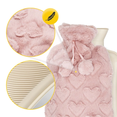 Gumi melegítőpalack szív mintás plüss szövetborítással, 2 l