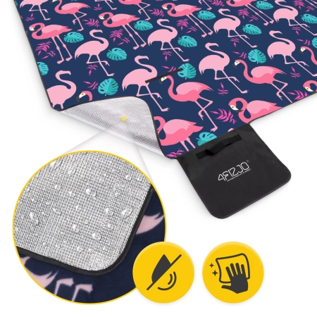 Szigeteléssel rendelkező piknik- és strandtakaró, 200 x 200 cm, flamingó mintás