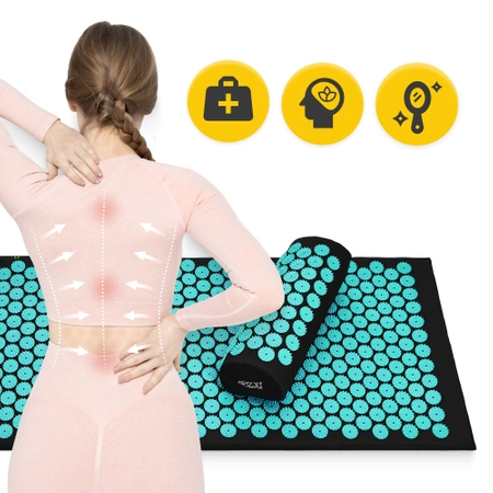 Nagy akupresszúrás szőnyeg párnával, XL, sötétzöld