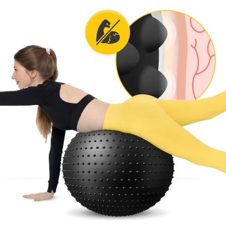 Felfújható, tüskés masszázslabda, 65 cm, fekete