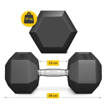 HEX acél kézi súlyzó, 1 x 25 kg